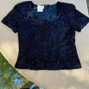 Stenay black beaded top sz M silk zipper dress formal evening vintage
